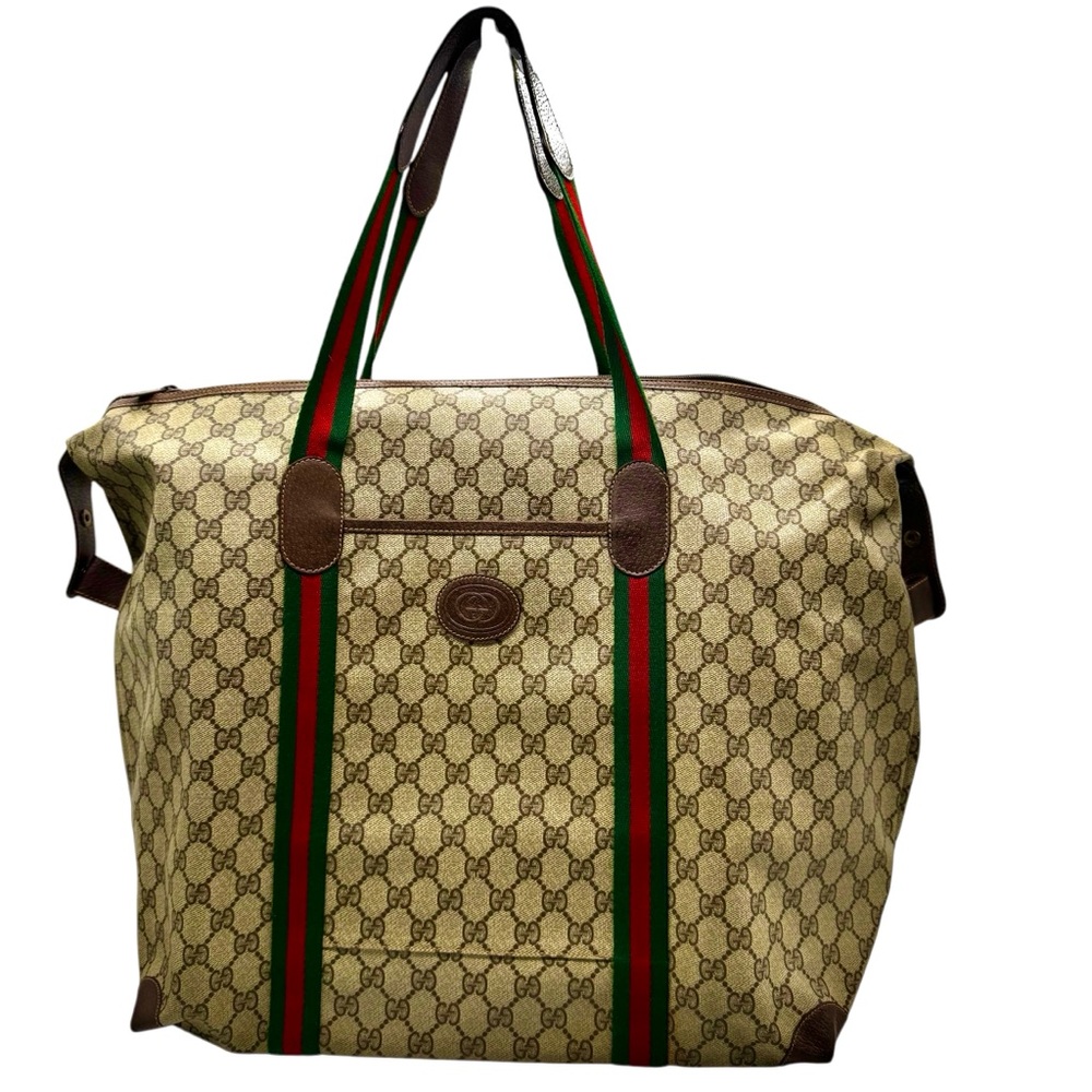 Gucci Vintage XL Sherry Line GG Supreme PVC Monogram Duffle Tote Weekender